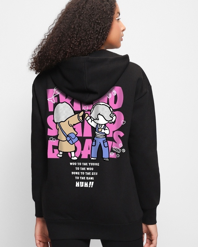 Shop Women's Black Extraordinary Woo Graphic Printed Oversized Hoodies-Front