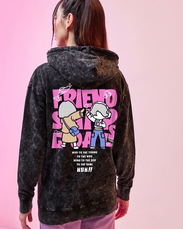 Shop Women's Black Extraordinary Woo Graphic Printed Oversized Hoodies-Front