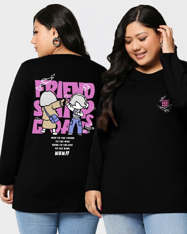 Shop Women's Black Extraordinary Woo Graphic Printed Plus Size T-shirt-Front