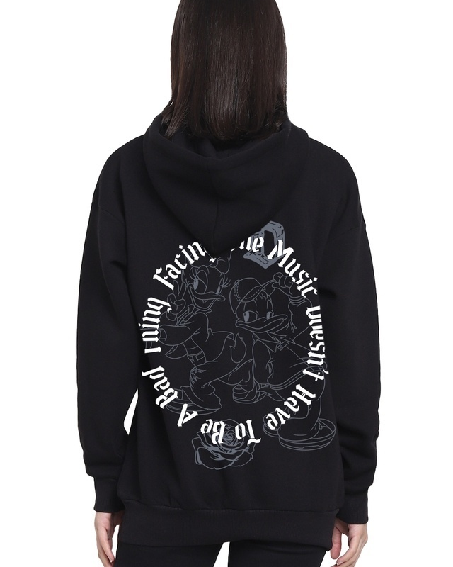 Shop Women's Black Facing the Music Graphic Printed Oversized Hoodies-Front