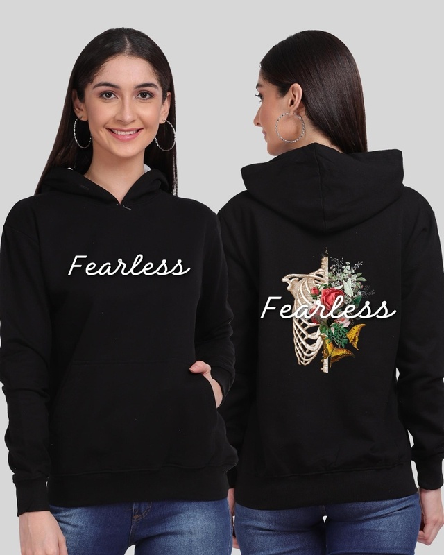 Shop Women's Black Fearless Graphic Printed Hoodie-Front
