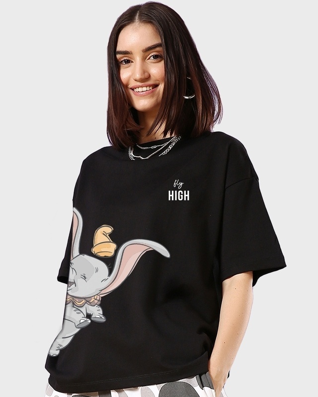 Shop Women's Black Fly High Graphic Printed Oversized T-shirt-Front