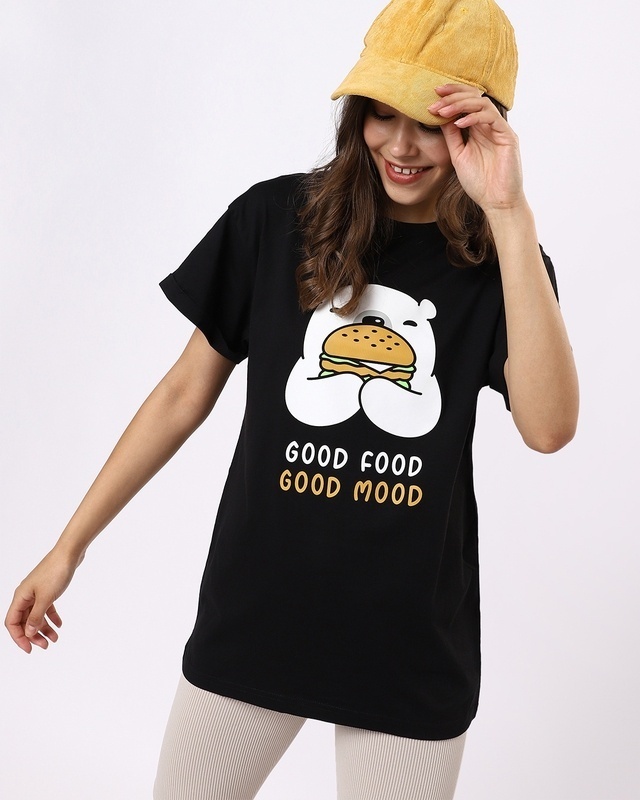 Shop Women's Black Food Bear Boyfriend T-shirt-Front