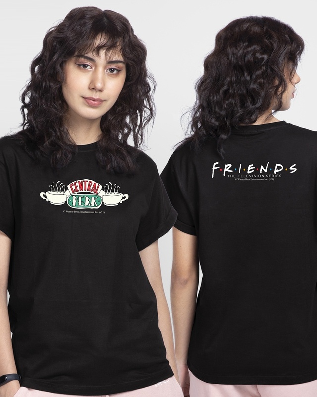 Shop Women's Black Friends Central Park Graphic Printed Boyfriend T-shirt (FRL)-Front
