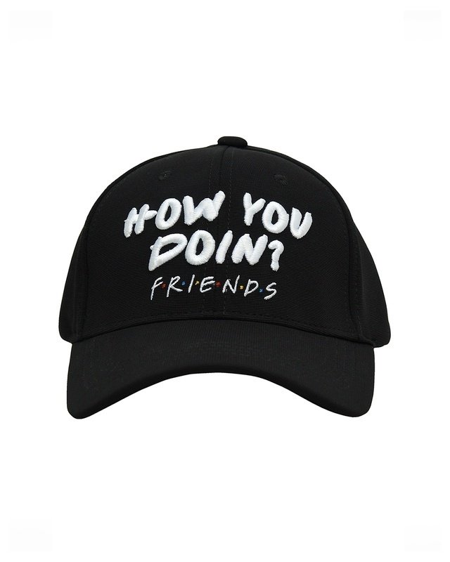 Shop Women's Black Friends How you Doin Embroidered BaseBall Cap-Front