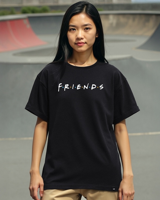 Shop Women's Black Friends Typography Boyfriend T-shirt-Front