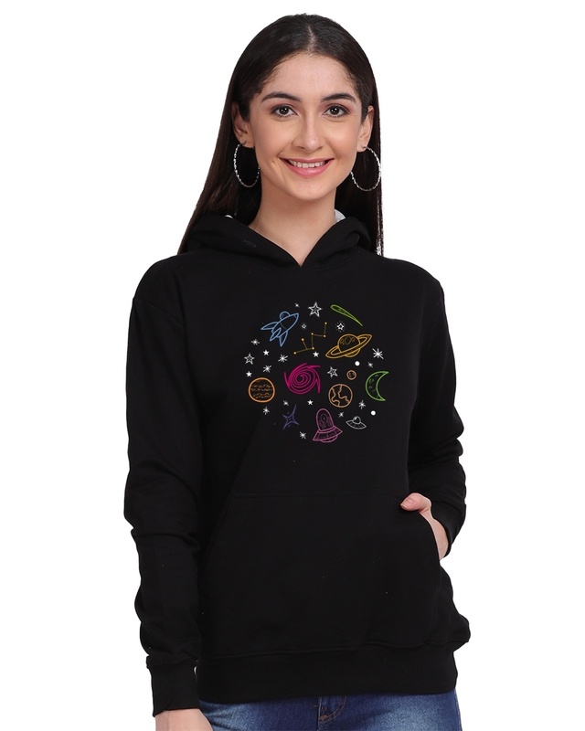Shop Women's Black Galaxy Graphic Printed Hoodie-Front