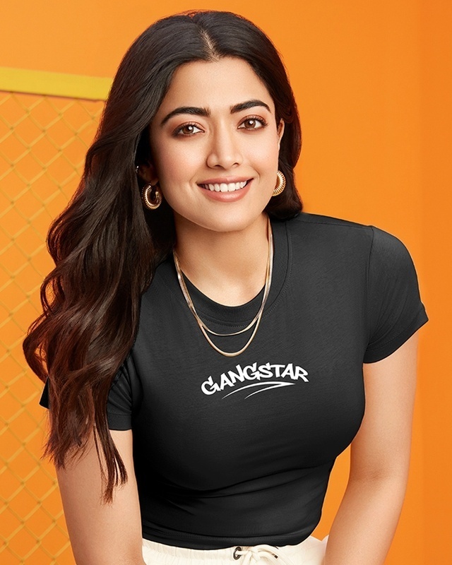 Shop Women's Black Gangstar Typography Slim Fit Short Top-Front