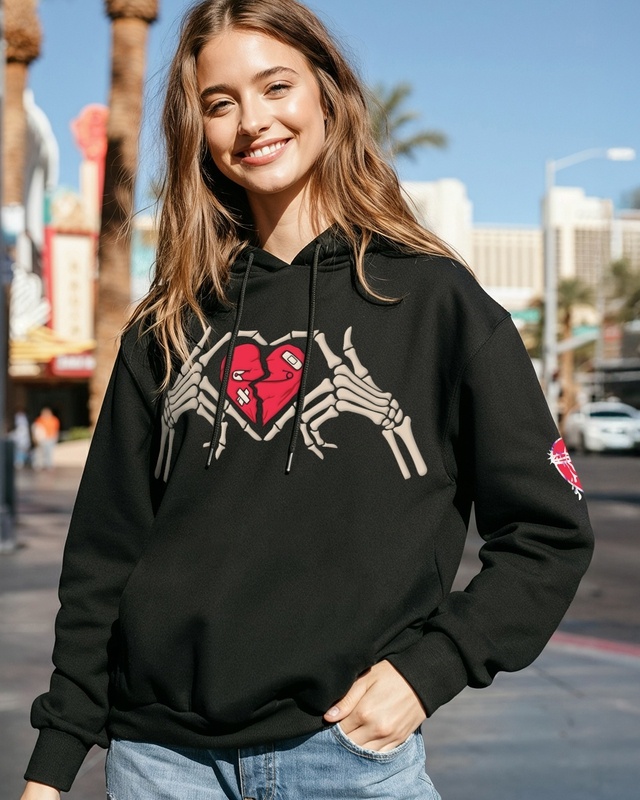 Shop Women's Black Graphic Printed Oversized Hoodies-Front