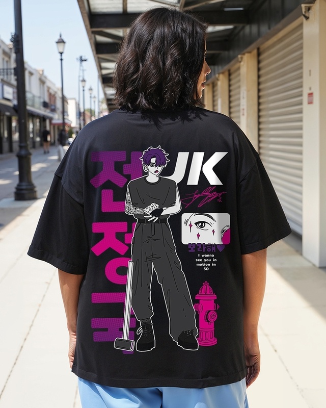 Shop Women's Black Graphic Printed Oversized Plus Size T-shirt-Front