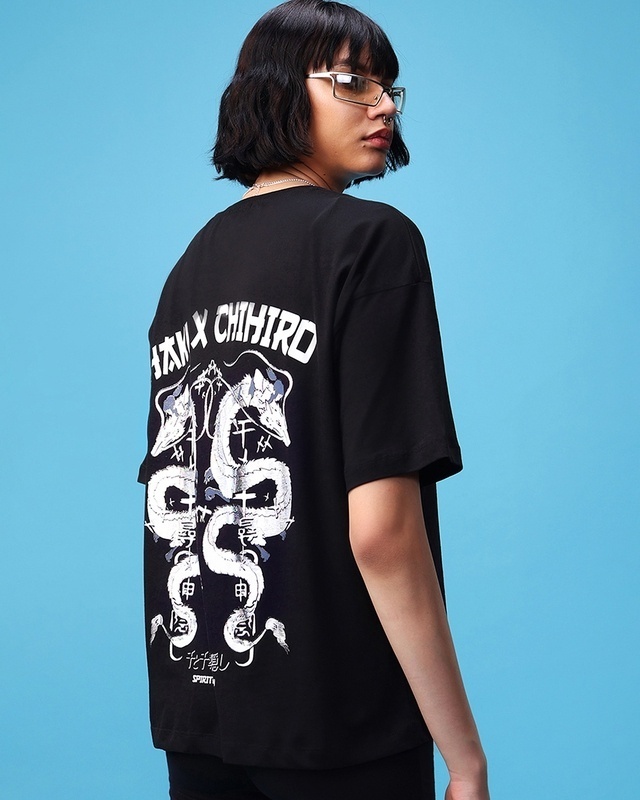 Shop Women's Black Haku X Chihiro Graphic Printed Oversized T-shirt-Front