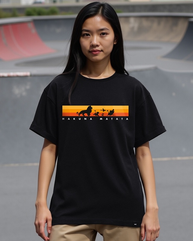 Shop Women's Black Hakuna Matata Graphic Printed Boyfriend Fit T-shirt-Front