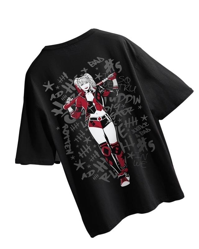 Shop Women's Black Harley Graphic Printed Oversized T-shirt-Front