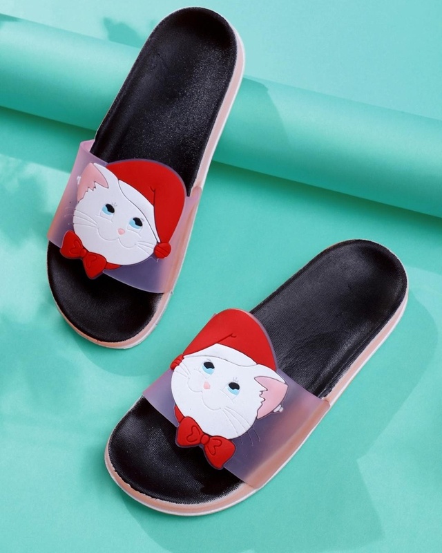 Shop Women's Black HatCat Sliders-Front