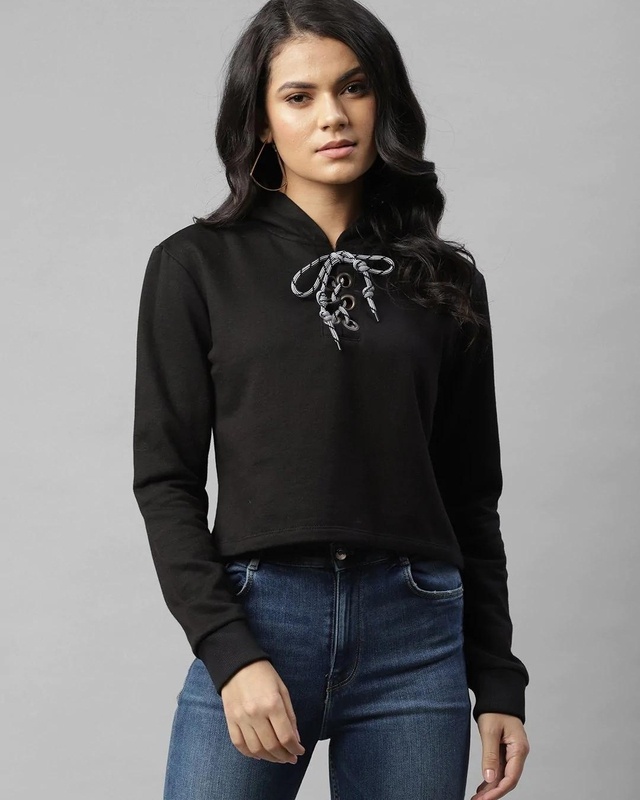 Shop Women's Black Hoodie Sweatshirt-Front