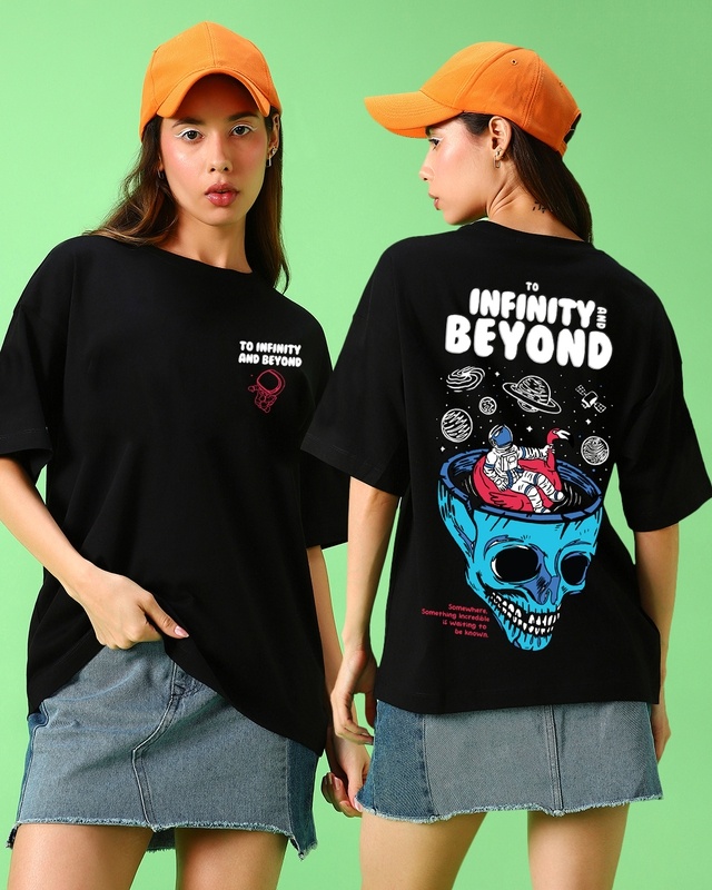 Shop Women's Black Infinity Space Graphic Printed Oversized T-shirt-Front