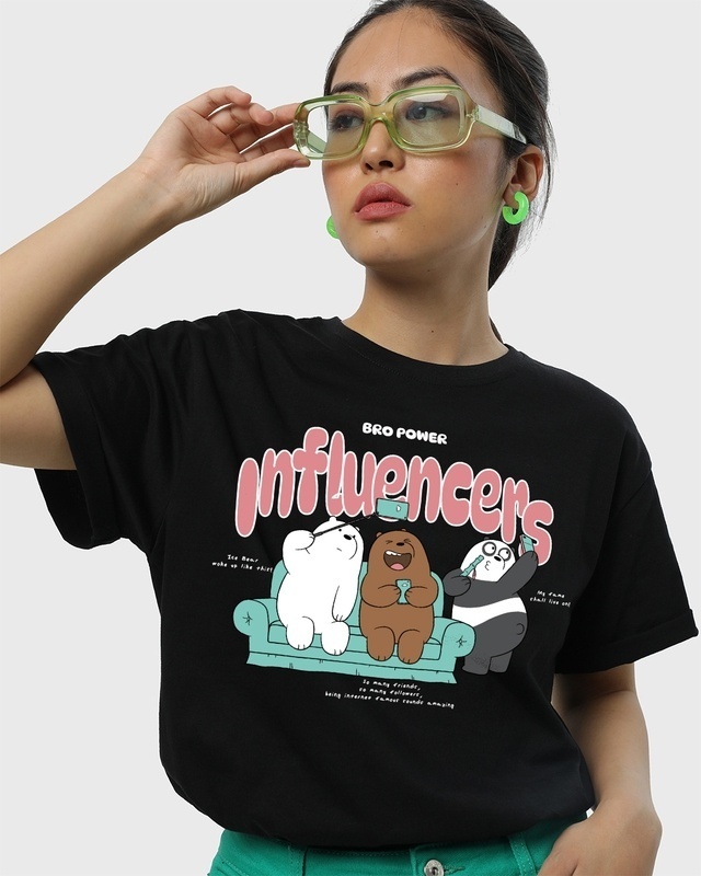 Shop Women's Black Influencers Graphic Printed Boyfriend T-shirt-Front