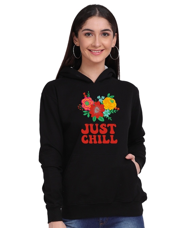 Shop Women's Black Just Chill Graphic Printed Hoodie-Front