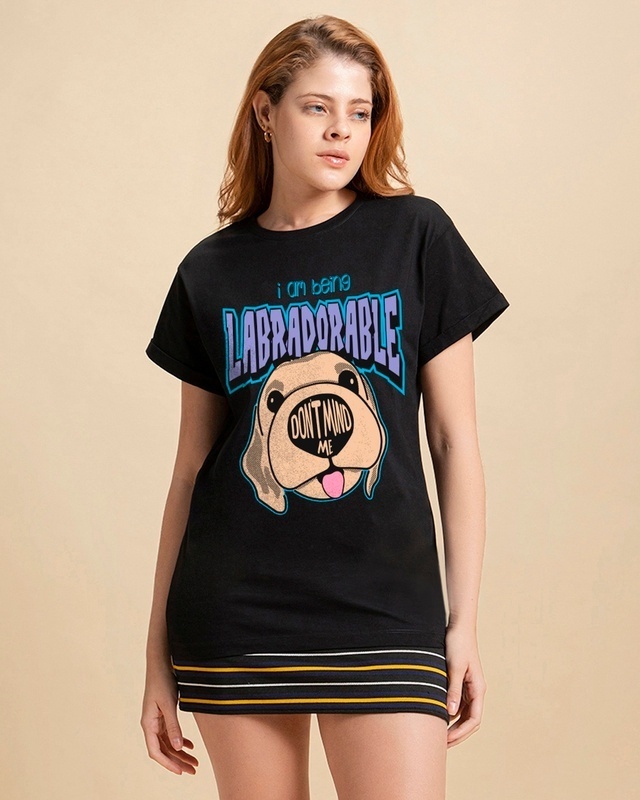 Shop Women's Black Labradorable Graphic Printed Boyfriend T-shirt-Front