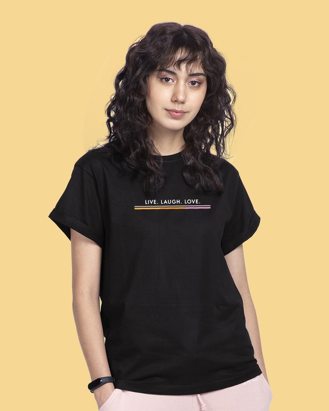 Shop Women's Black Live Laugh Love Boyfriend T-shirt-Front