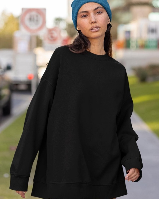 Shop Women's Black Loose Fit Sweatshirt-Front