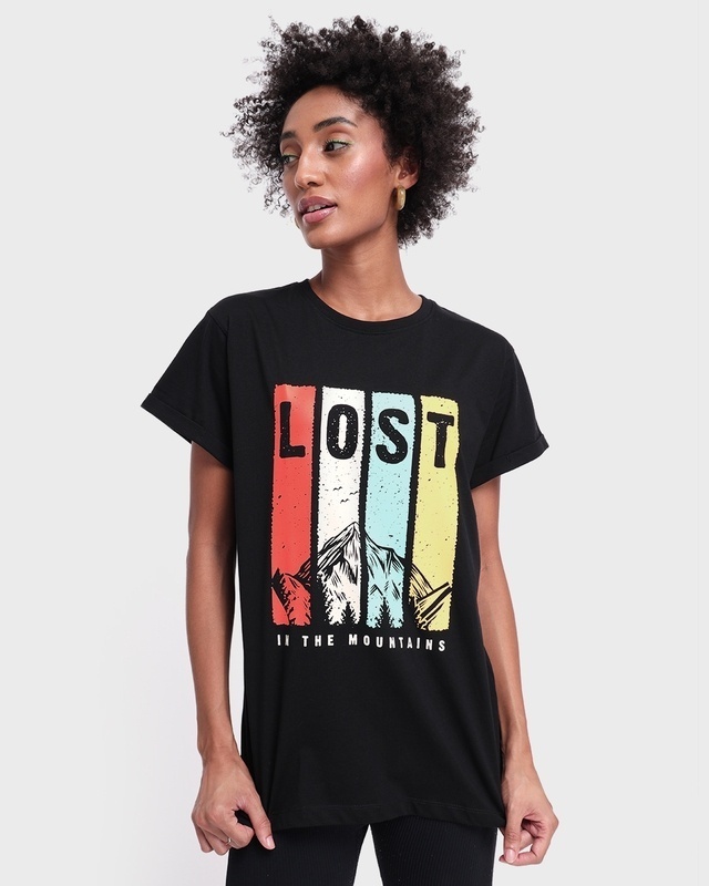 Shop Women's Black Lost In The Mountains Boyfriend T-shirt-Front
