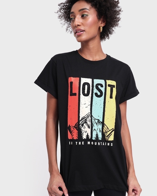 Shop Women's Black Lost In The Mountains Boyfriend T-shirt-Front