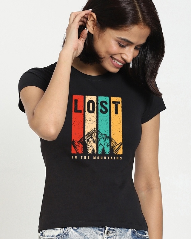 Shop Women's Black Lost In The Mountains Graphic Printed T-shirt-Front