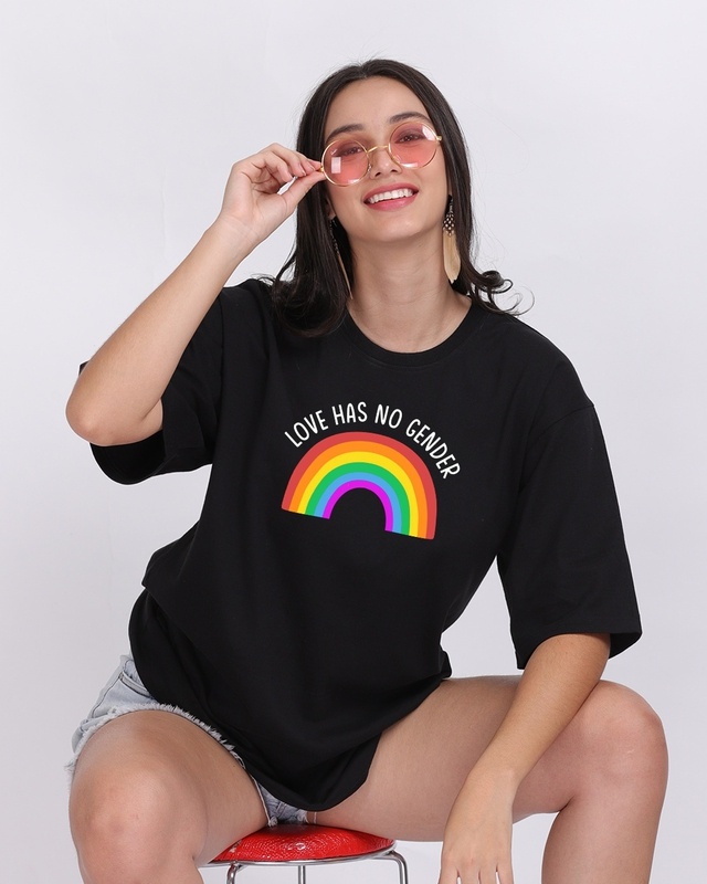 Shop Women's Black Love Has No Gender Graphic Printed Oversized T-shirt-Front