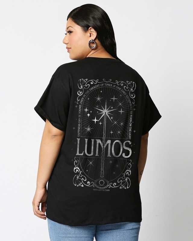 Shop Women's Black Lumos Graphic Printed Plus Size Boyfriend T-shirt-Front