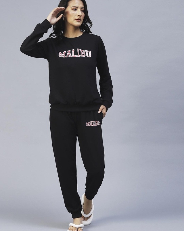 Shop Women's Black Malibu Typography Co-ordinates-Front