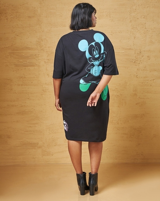 Shop Women's Black Mickey Logo Graphic Printed Oversized Plus Size T-Shirt Dress-Front