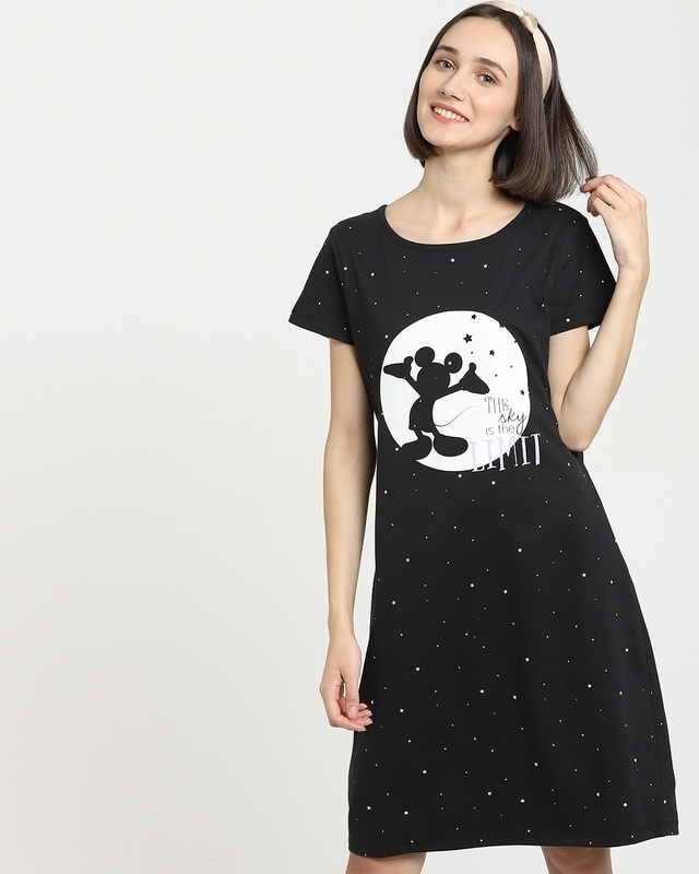 Shop Women's Black Mickey Sky Is Limit AOP Lounge Dress-Front