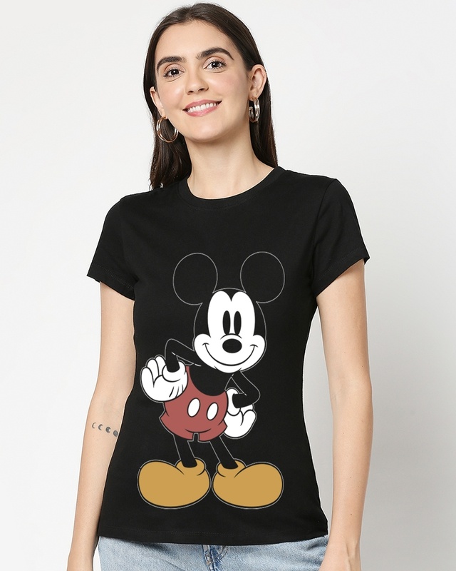 Shop Women's Black Mickey Slim Fit T-shirt-Front