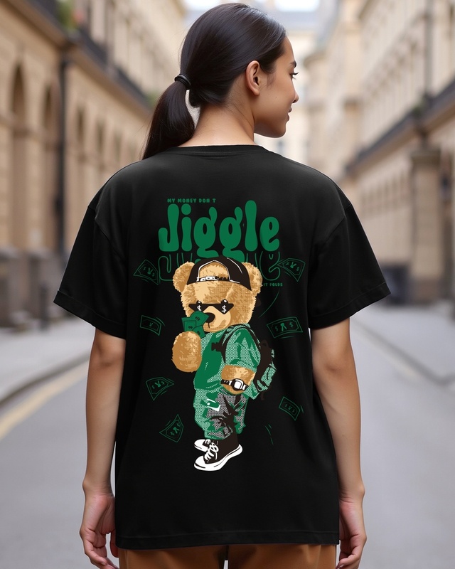 Shop Women's Black Money Don't Jiggle Graphic Printed Boyfriend T-shirt-Front