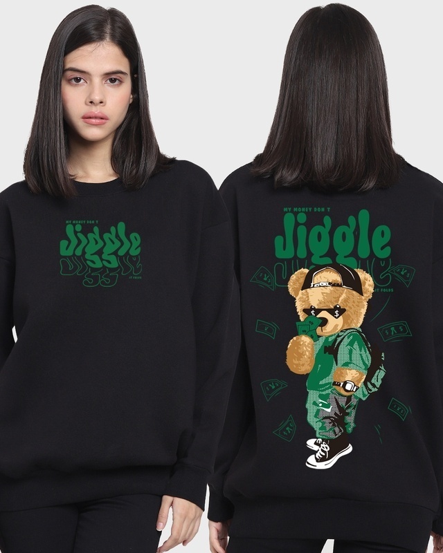 Shop Women's Black Money Don't Jiggle Graphic Printed Oversized Sweatshirt-Front