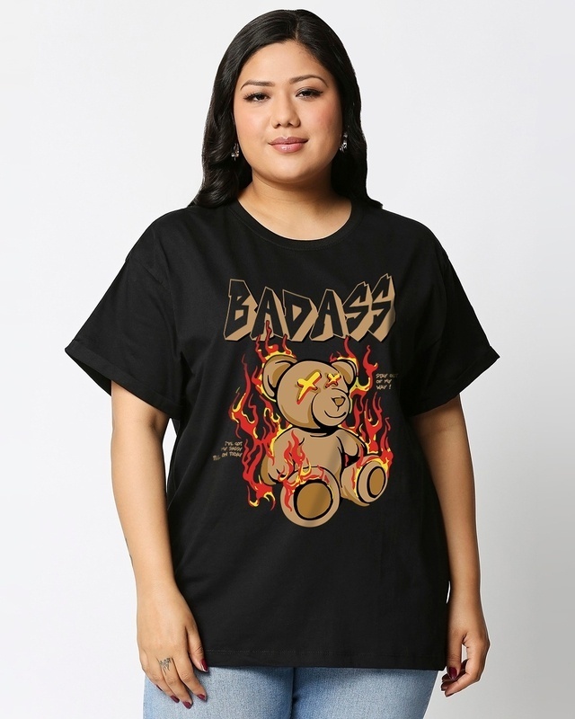 Shop Women's Black My Badass Tee Graphic Printed Plus Size Boyfriend T-shirt-Front