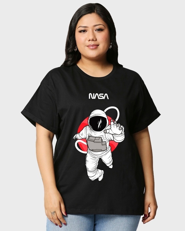 Shop Women's Black NASA Astronaut Graphic Printed Plus Size Boyfriend T-shirt-Front