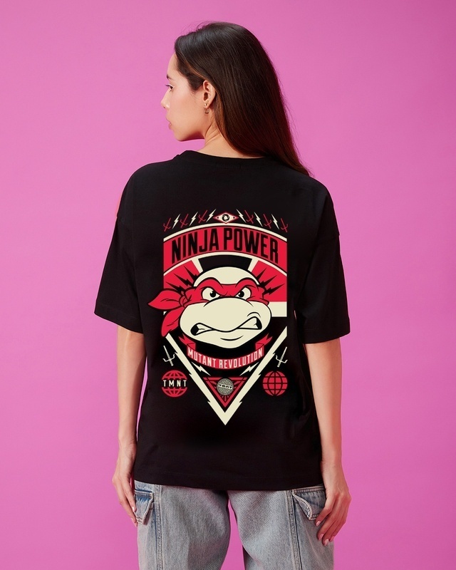 Shop Women's Black Ninja Power Graphic Printed Oversized T-shirt-Front