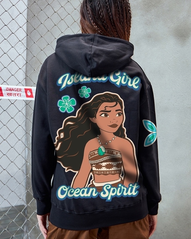 Shop Women's Black Ocean Child Graphic Printed Oversized Hoodies-Front