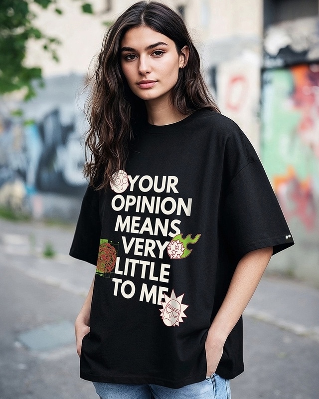 Shop Women's Black Opinion Means Little Graphic Printed Oversized T-shirt-Front