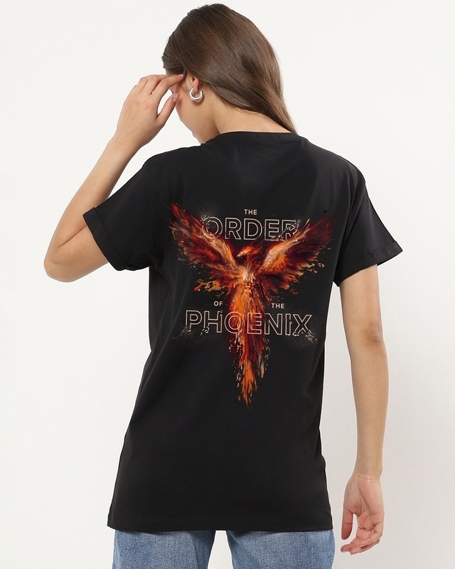Shop Women's Black Order of the Phoenix Graphic Printed Boyfriend T-shirt-Front
