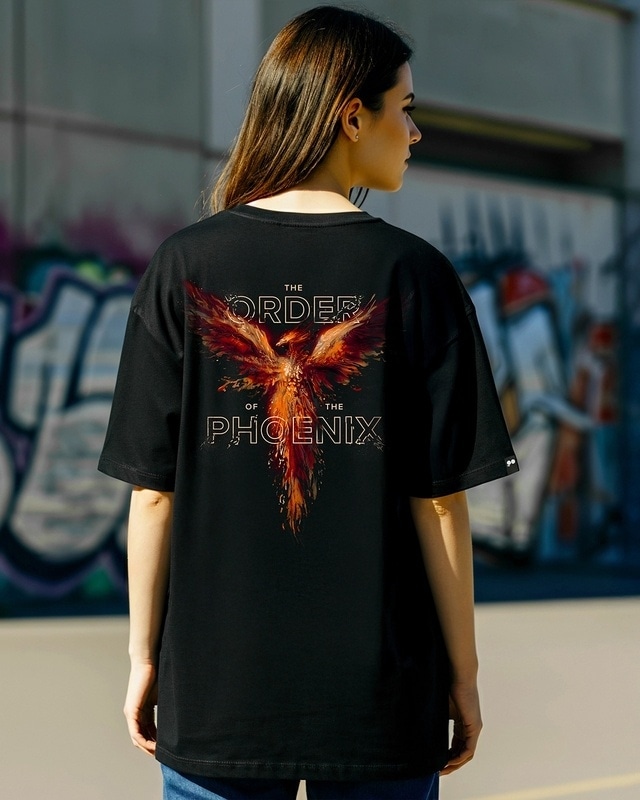 Shop Women's Black Order Of the Phoenix Graphic Printed Oversized T-shirt-Front