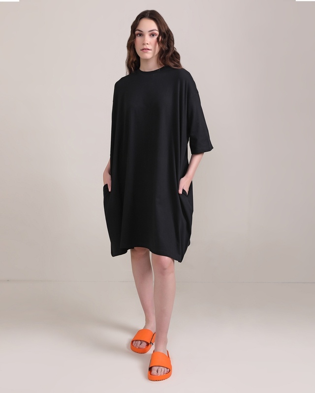 Shop Women's Black Oversized Fit Free Size Dress-Front