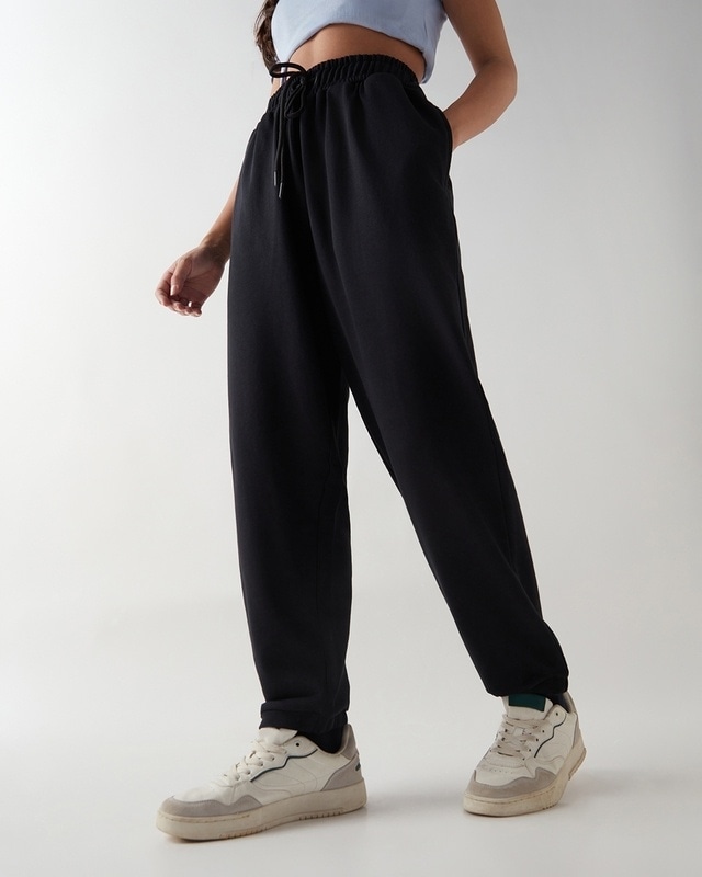 Shop Women's Black Oversized Joggers-Front