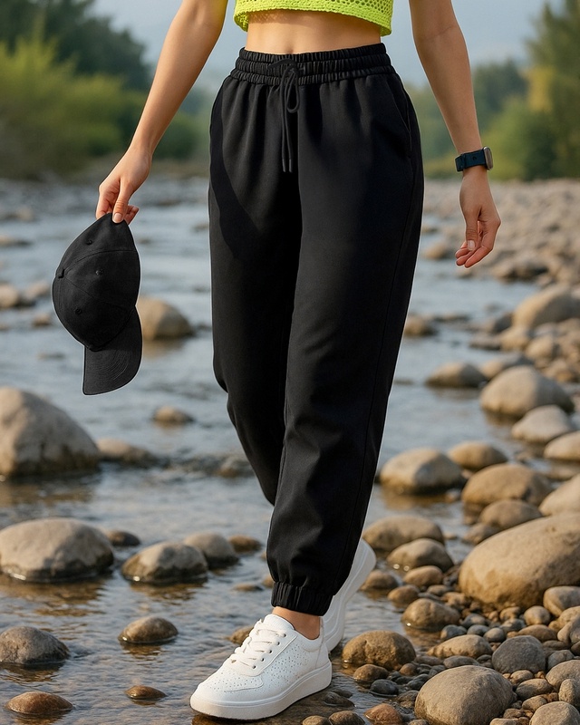 Shop Women's Black Oversized Joggers-Front