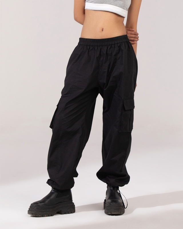 Shop Women's Black Oversized Parachute Pants-Front