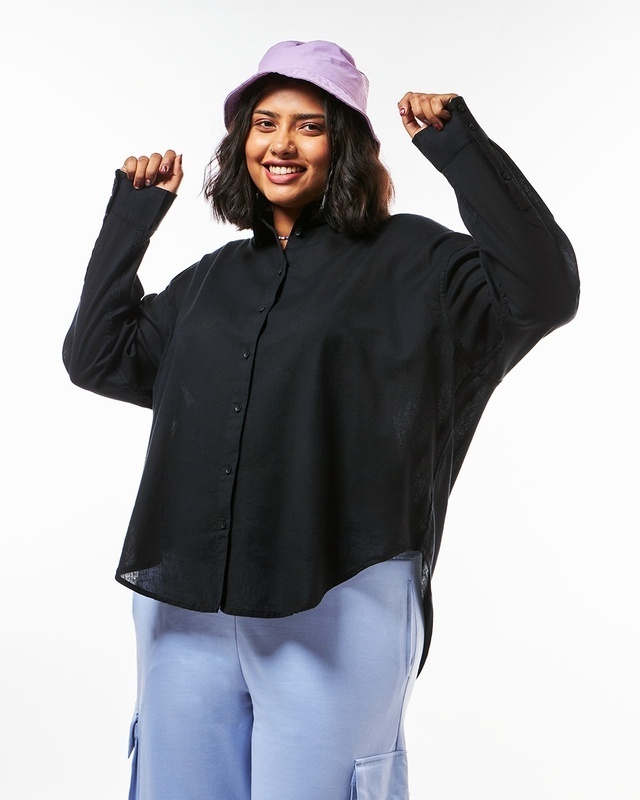 Shop Women's Black Oversized Plus Size Shirt-Front