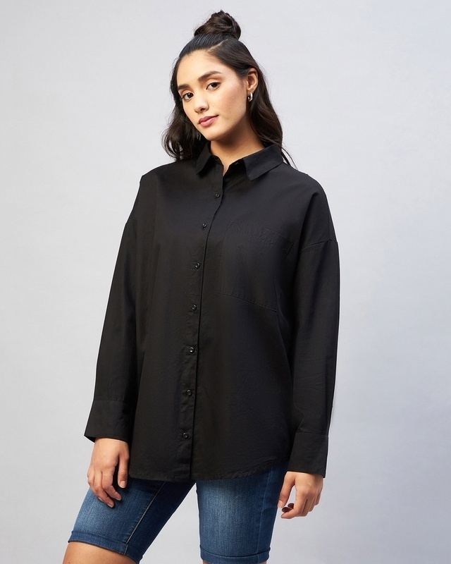 Shop Women's Black Oversized Shirt-Front