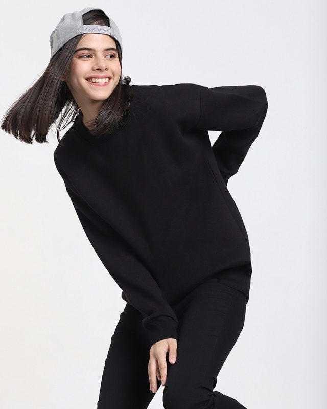Shop Women's Black Oversized Sweatshirt-Front